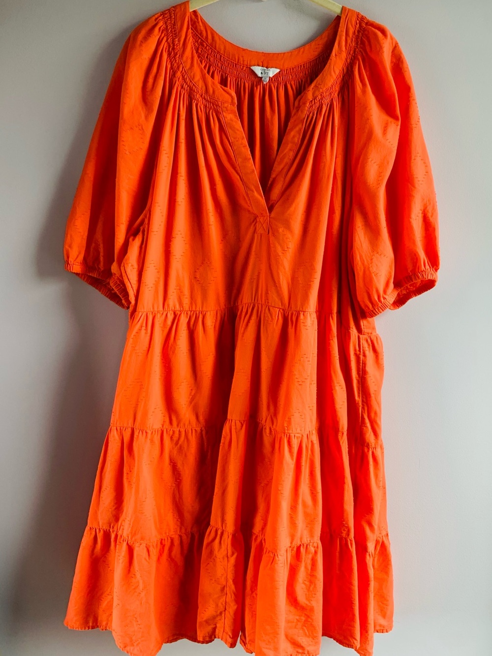 Crown & Ivy Tangerine Orange Dress Tiers Short Puff Sleeve 100% Cotton EUC 2X